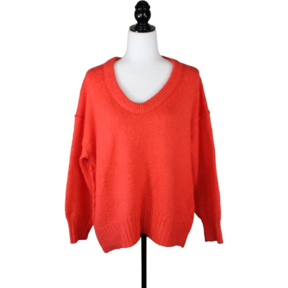Free People Brookside Tunic Sweater XS Cotton Orange Scoop Neck Oversize CA304 - Picture 1 of 7